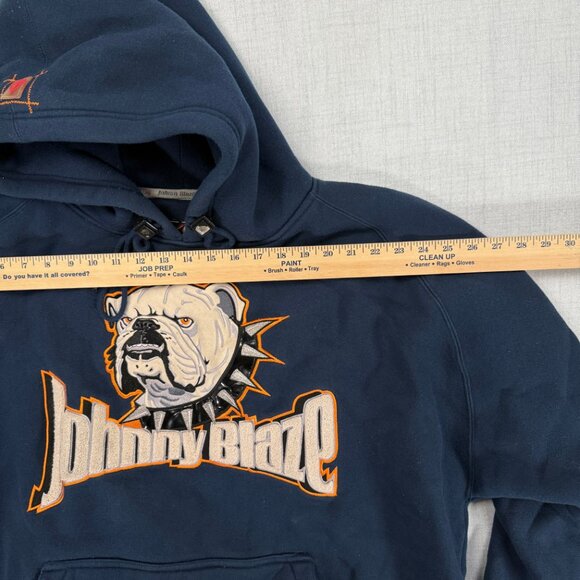 VTG Johnny Blaze Bulldog Hoodie Embroidered Graphic Navy Pullover Size XL - Picture 8 of 13